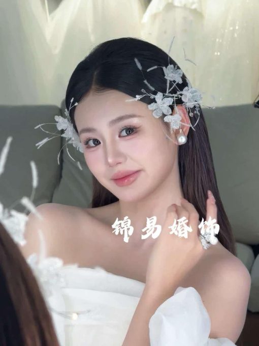 Set Cài Hoa Pha Lê Đính Đá Mix Lông Vũ Kèm Bông Tai - - Hình ảnh 6
