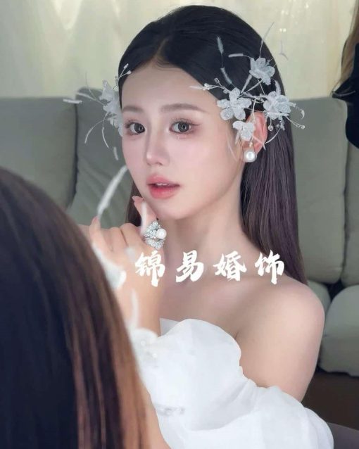 Set Cài Hoa Pha Lê Đính Đá Mix Lông Vũ Kèm Bông Tai - - Hình ảnh 7