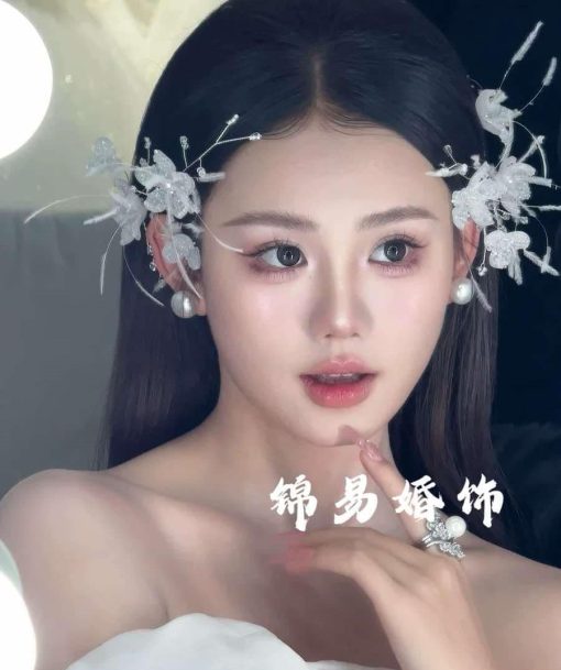 Set Cài Hoa Pha Lê Đính Đá Mix Lông Vũ Kèm Bông Tai - - Hình ảnh 5