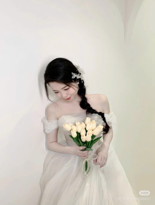 Set 3 Món Cài Hoa Ren Đính Kim Sa Pha Lê Mix Lông Vũ - - Hình ảnh 3