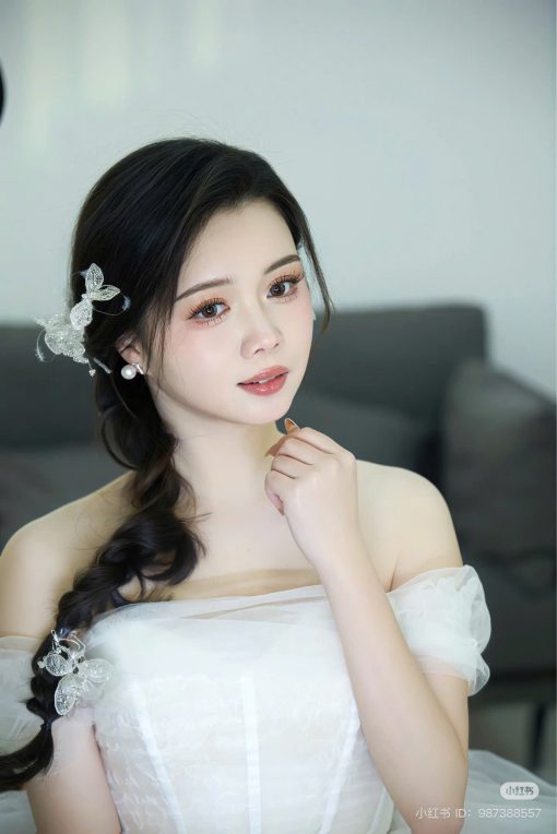 Set 3 Món Cài Hoa Ren Đính Kim Sa Pha Lê Mix Lông Vũ - - Hình ảnh 5