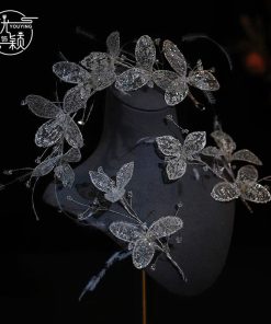 Set 3 Món Cài Hoa Ren Đính Kim Sa Pha Lê Mix Lông Vũ -