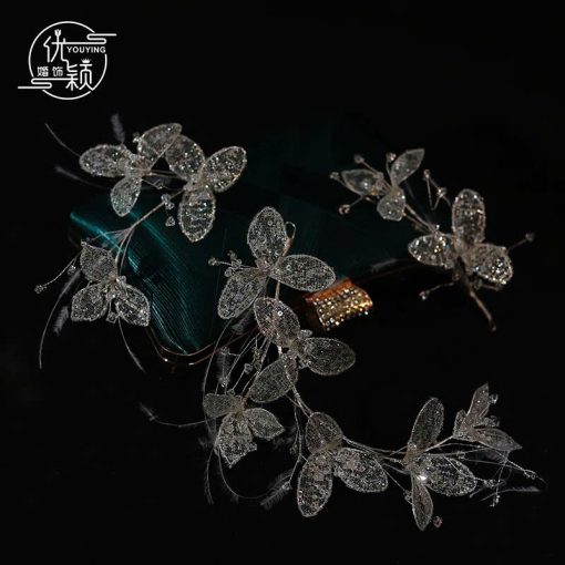 Set 3 Món Cài Hoa Ren Đính Kim Sa Pha Lê Mix Lông Vũ - - Hình ảnh 7