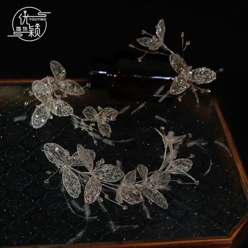 Set 3 Món Cài Hoa Ren Đính Kim Sa Pha Lê Mix Lông Vũ - - Hình ảnh 8