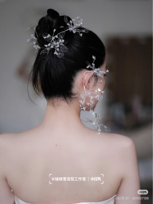 Set 3 Món Cài Hoa Trong Suốt Mix Đá Phale Kèm Bông Tai - - Hình ảnh 5