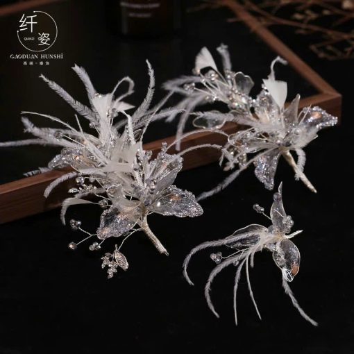 Set 3 Món Hoa Phale Mix Lông Vũ Cao Cấp - Trắng - Hình ảnh 5