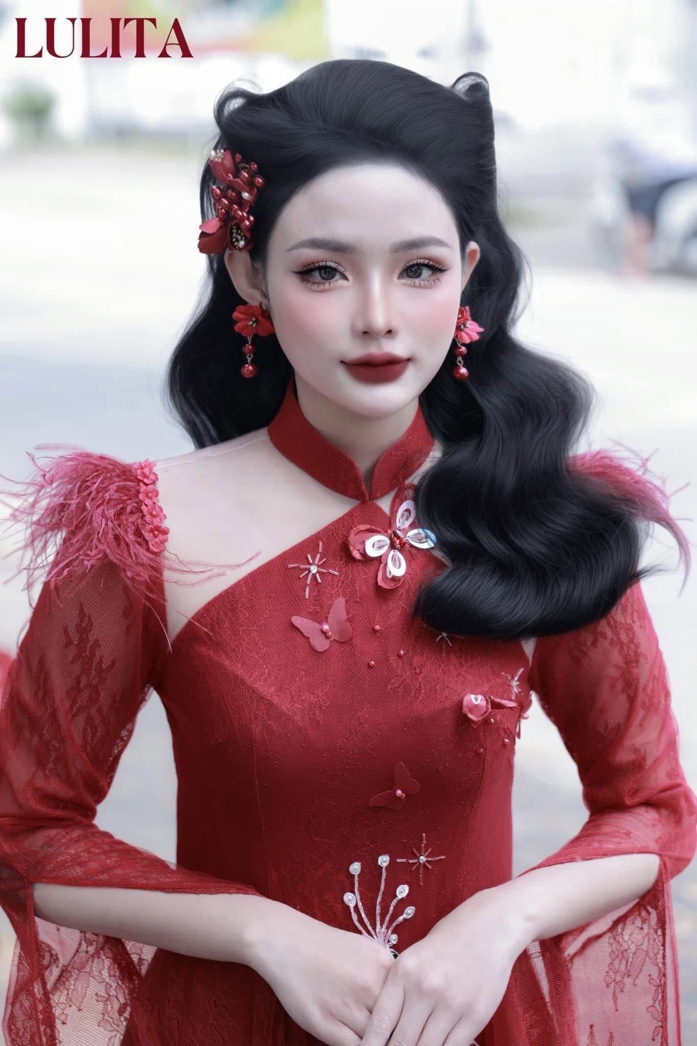 Set 3 Món Kẹp Hoa Kèm Bông Tai - Đỏ - Hình ảnh 16