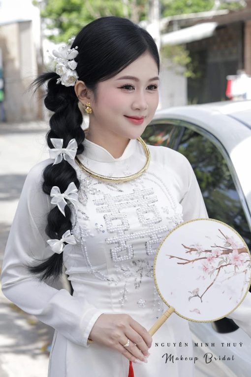 Set 3 Món Kẹp Hoa Kèm Bông Tai - Trắng - Hình ảnh 3