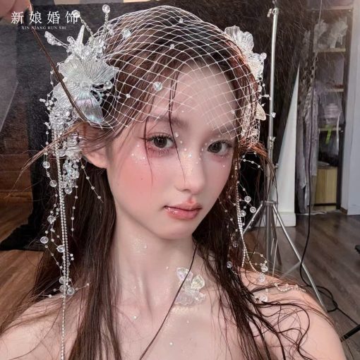 Set Cài Hồ Điệp Trong Suốt Đa Sắc Tua Rua Phale Kèm Băng Đô Lưới - Hình ảnh 3