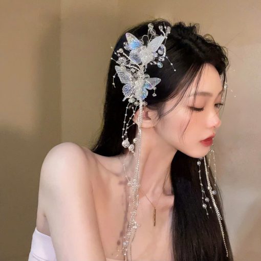 Set Cài Hồ Điệp Trong Suốt Đa Sắc Tua Rua Phale Kèm Băng Đô Lưới - Hình ảnh 4