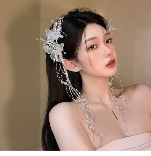 Set Cài Hồ Điệp Trong Suốt Đa Sắc Tua Rua Phale Kèm Băng Đô Lưới - Hình ảnh 5
