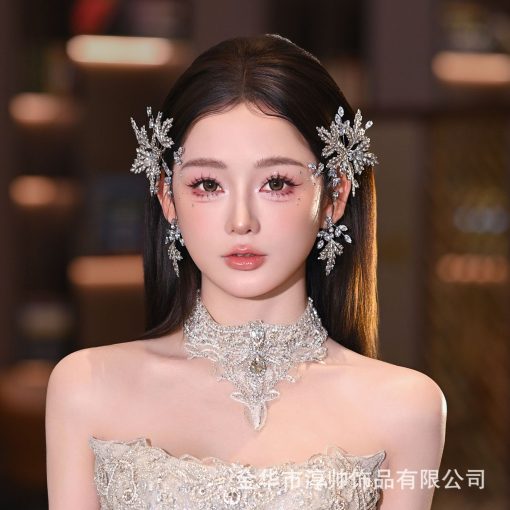 Set Cài Lá Thiếc Mix Đá Zircon Cao Cấp Kèm Bông Tai - Hình ảnh 3