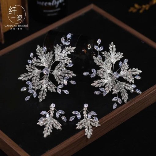Set Cài Lá Thiếc Mix Đá Zircon Cao Cấp Kèm Bông Tai - Hình ảnh 5