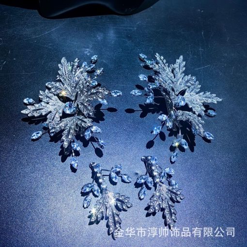 Set Cài Lá Thiếc Mix Đá Zircon Cao Cấp Kèm Bông Tai