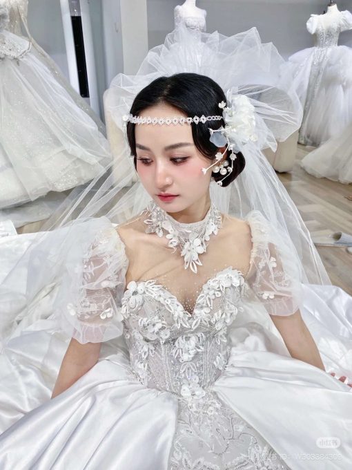 Set Hoa Mẫu Đơn Kèm Choker Bông Tai - - Hình ảnh 5