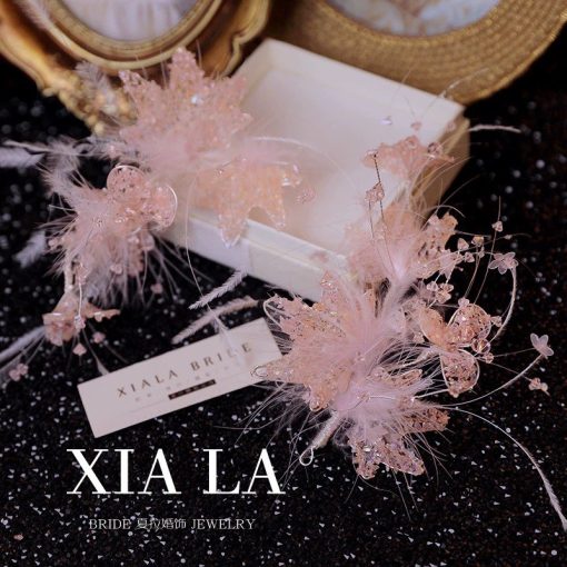 Set Ốp Đá Phale - Hoa Cánh Nhọn Mix Lông Vũ Màu Hồng Pastel - Hình ảnh 2