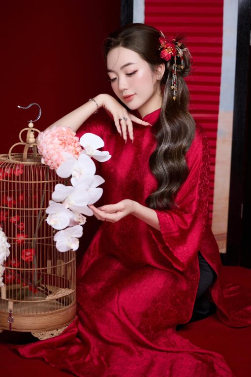 Set Trâm 3 Món Kèm Bông Tai, Trâm Cài Tóc Cô Dâu, Trâm Áo Dài, Phụ Kiện Cưới - Đỏ - Hình ảnh 3