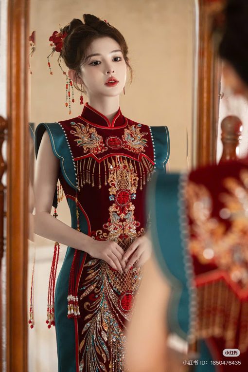 Set Trâm 3 Món Kèm Bông Tai, Trâm Cài Tóc Cô Dâu, Trâm Áo Dài, Phụ Kiện Cưới - Đỏ - Hình ảnh 17