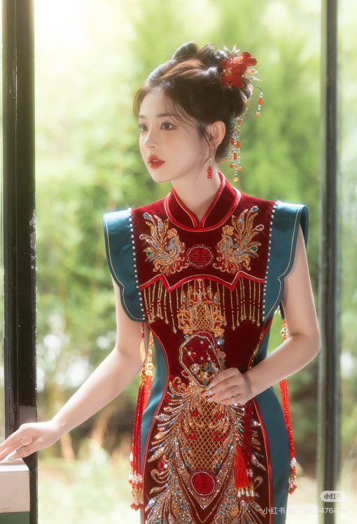 Set Trâm 3 Món Kèm Bông Tai, Trâm Cài Tóc Cô Dâu, Trâm Áo Dài, Phụ Kiện Cưới - Đỏ - Hình ảnh 18