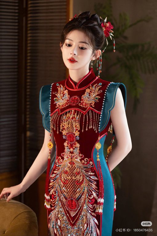 Set Trâm 3 Món Kèm Bông Tai, Trâm Cài Tóc Cô Dâu, Trâm Áo Dài, Phụ Kiện Cưới - Đỏ - Hình ảnh 19