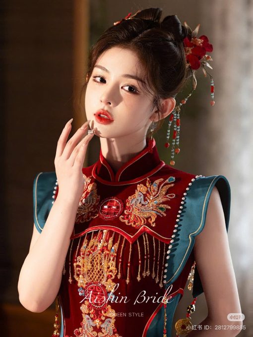Set Trâm 3 Món Kèm Bông Tai, Trâm Cài Tóc Cô Dâu, Trâm Áo Dài, Phụ Kiện Cưới - Đỏ - Hình ảnh 23