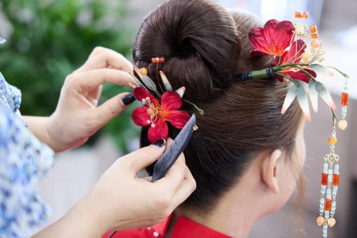 Set Trâm 3 Món Kèm Bông Tai, Trâm Cài Tóc Cô Dâu, Trâm Áo Dài, Phụ Kiện Cưới - Đỏ - Hình ảnh 8