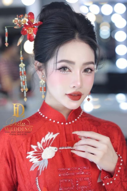 Set Trâm 3 Món Kèm Bông Tai, Trâm Cài Tóc Cô Dâu, Trâm Áo Dài, Phụ Kiện Cưới - Đỏ - Hình ảnh 10