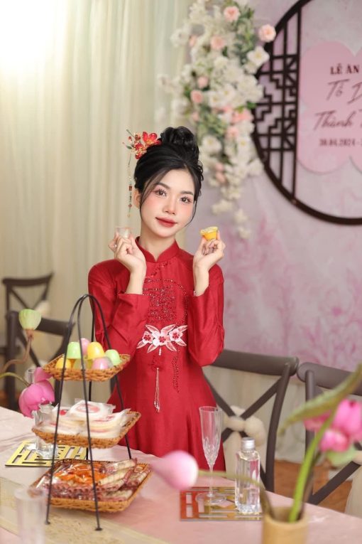 Set Trâm 3 Món Kèm Bông Tai, Trâm Cài Tóc Cô Dâu, Trâm Áo Dài, Phụ Kiện Cưới - Đỏ - Hình ảnh 11