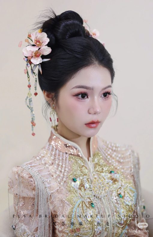 Set Trâm 3 Món Kèm Bông Tai, Trâm Cài Tóc Cô Dâu, Trâm Áo Dài, Phụ Kiện Cưới - Hồng - Hình ảnh 12