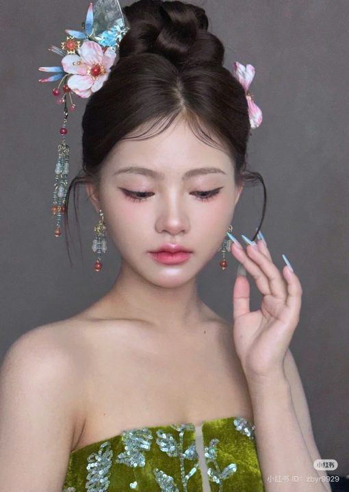 Set Trâm 3 Món Kèm Bông Tai, Trâm Cài Tóc Cô Dâu, Trâm Áo Dài, Phụ Kiện Cưới - Hồng - Hình ảnh 13