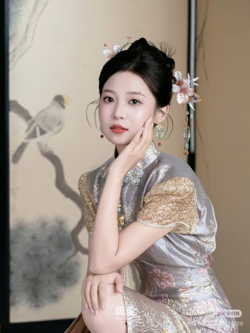 Set Trâm 3 Món Kèm Bông Tai, Trâm Cài Tóc Cô Dâu, Trâm Áo Dài, Phụ Kiện Cưới - Hồng - Hình ảnh 17