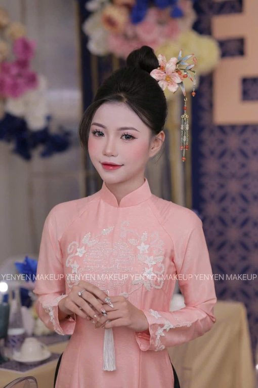 Set Trâm 3 Món Kèm Bông Tai, Trâm Cài Tóc Cô Dâu, Trâm Áo Dài, Phụ Kiện Cưới - Hồng - Hình ảnh 23