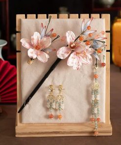 Set Trâm 3 Món Kèm Bông Tai, Trâm Cài Tóc Cô Dâu, Trâm Áo Dài, Phụ Kiện Cưới - Hồng