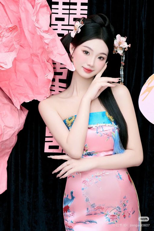 Set Trâm 3 Món Kèm Bông Tai, Trâm Cài Tóc Cô Dâu, Trâm Áo Dài, Phụ Kiện Cưới - Hồng - Hình ảnh 10