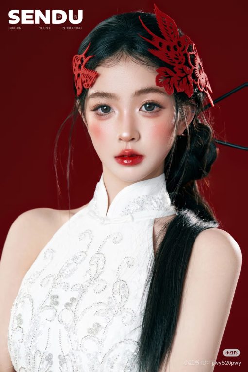 Set Trâm Chim Én Giấy Cắt Đỏ, Phụ Kiện Cô Dâu Màu Đỏ, Phụ Kiện Cưới - Không Bông Tai - Hình ảnh 10