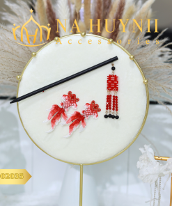 Set Trâm Chữ Hỷ Và 2 Kẹp Hình Con Cá, Trâm Cài Tóc Màu Đỏ, Phụ Kiện Cưới -