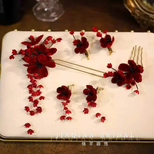 Set Trâm Đỏ 4 Món Kèm Bông Tai - - Hình ảnh 22
