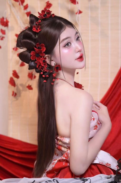 Set Trâm Đỏ 4 Món Kèm Bông Tai - - Hình ảnh 7