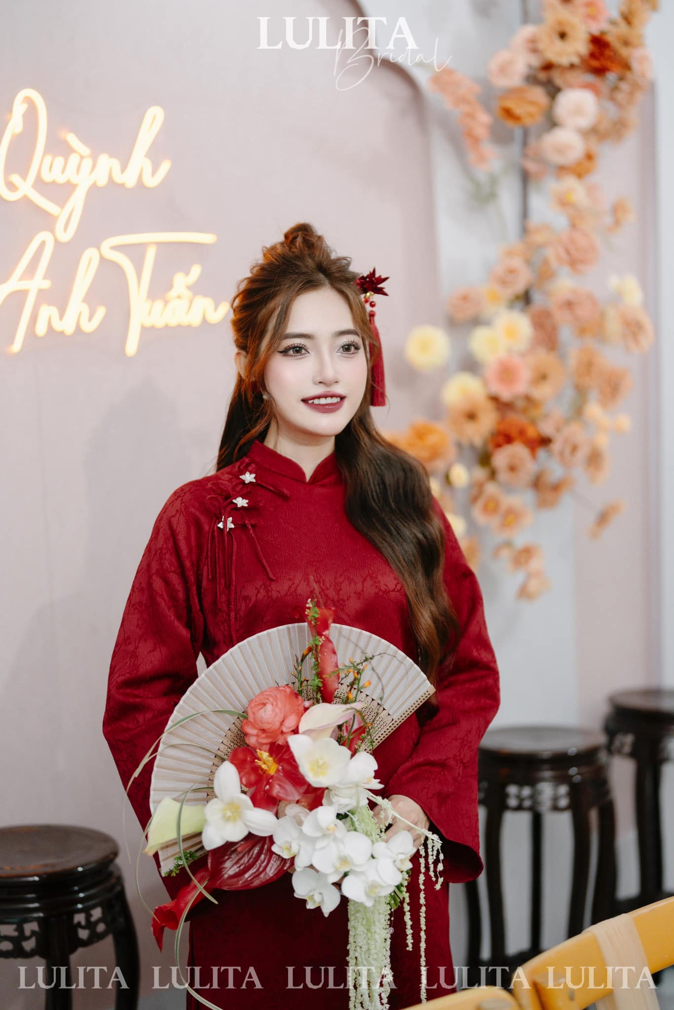 Trâm Hoa Nhung Đỏ Tua Rua, Trâm Cài Tóc Cô Dâu, Phụ Kiện Cài Tóc Cô Dâu Màu Đỏ, Phụ Kiện Cưới - - Hình ảnh 6