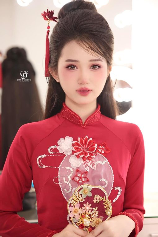 Trâm Hoa Nhung Đỏ Tua Rua, Trâm Cài Tóc Cô Dâu, Phụ Kiện Cài Tóc Cô Dâu Màu Đỏ, Phụ Kiện Cưới - - Hình ảnh 8