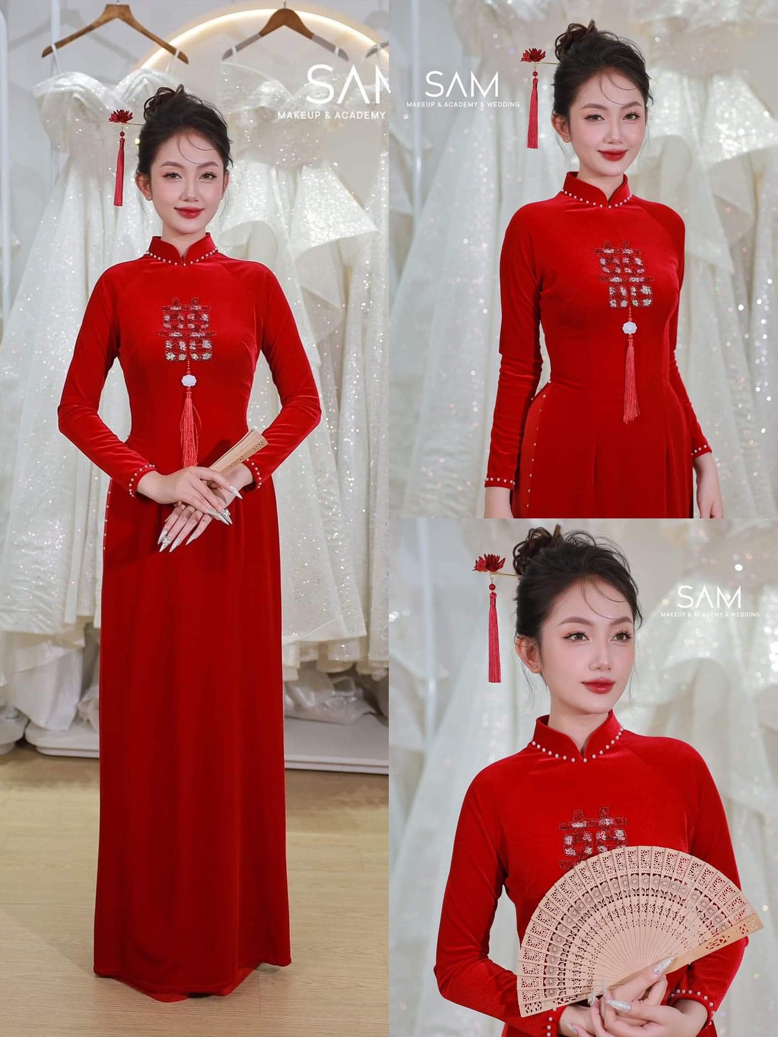 Trâm Hoa Nhung Đỏ Tua Rua, Trâm Cài Tóc Cô Dâu, Phụ Kiện Cài Tóc Cô Dâu Màu Đỏ, Phụ Kiện Cưới - - Hình ảnh 9