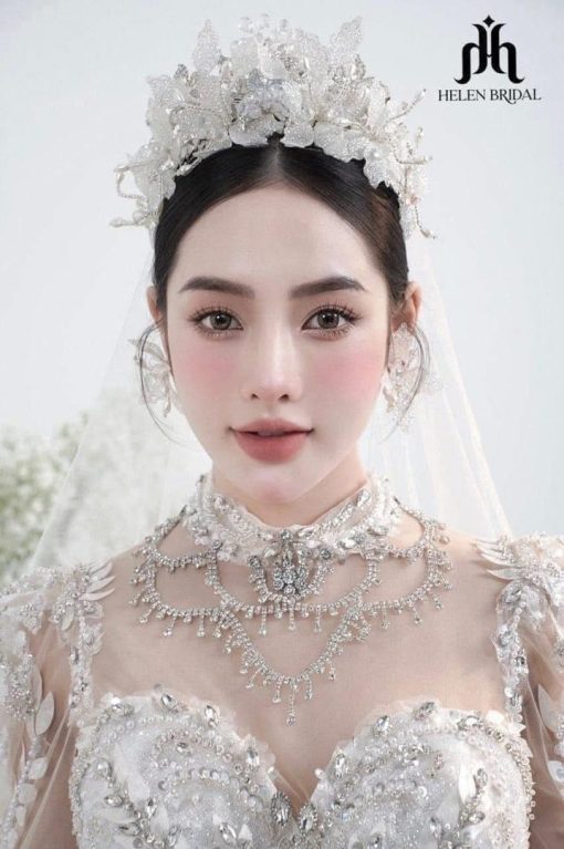 VƯƠNG MIỆN HOA NHŨ KẾT ĐÁ PHALE KÈM BÔNG TAI - - Hình ảnh 6