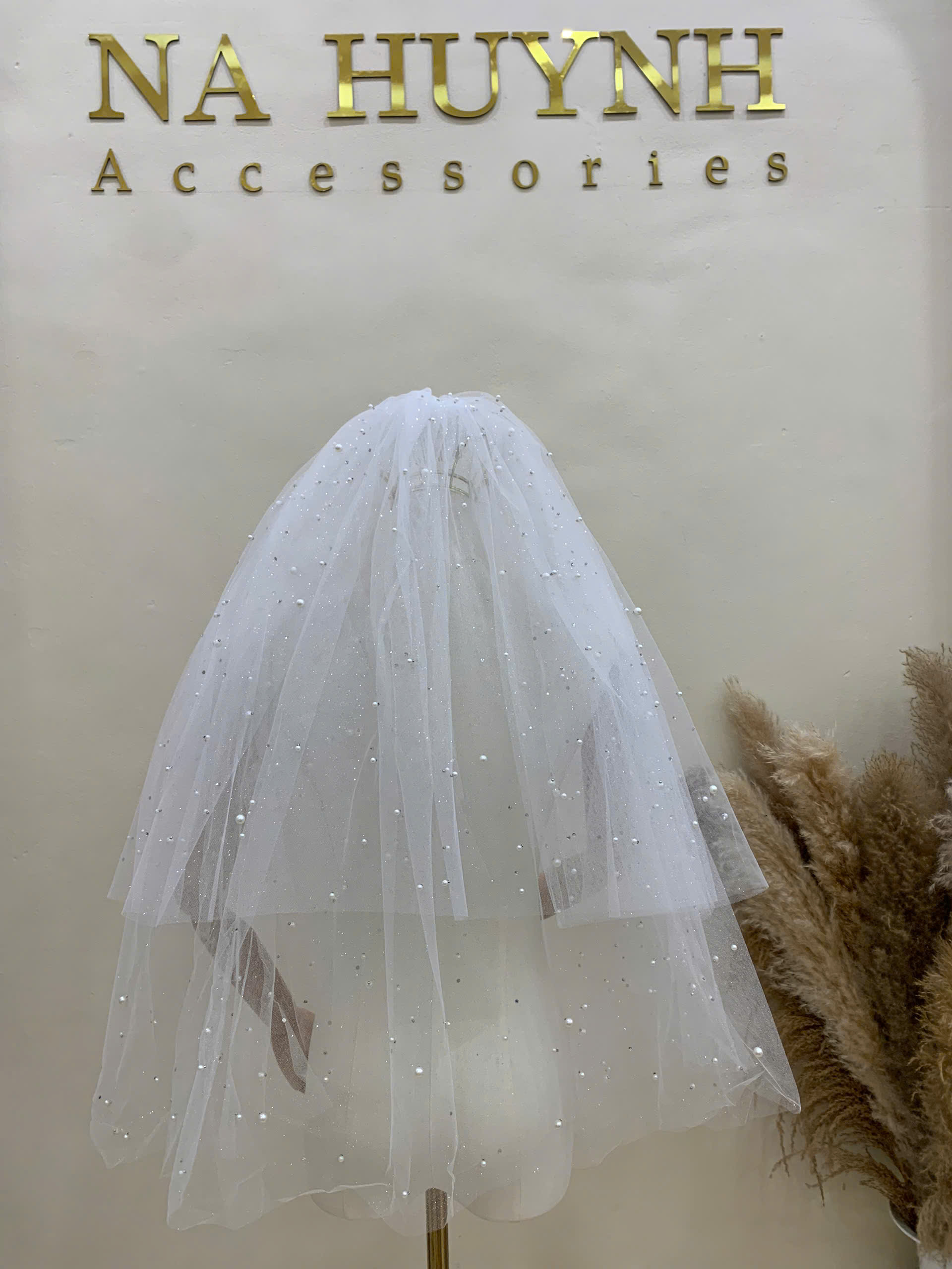 Voan 2 Tầng Đính Hạt Trai Rơi 60cm x80cm - - Hình ảnh 2