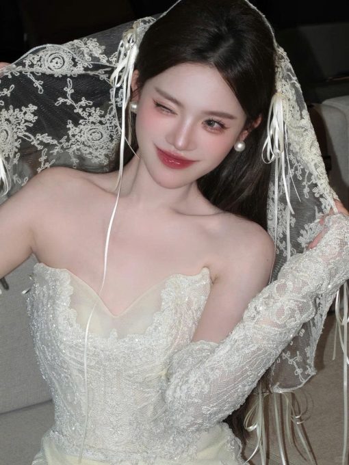 Voan Ren Ngắn 1 Lớp Đính Nơ Tua Rua - Hình ảnh 6