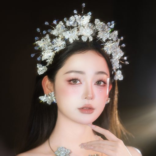 Vương Miện Đá Hồ Điệp Mix Hoa Tuyết Cao Cấp Kèm Bông Tai - Hình ảnh 3