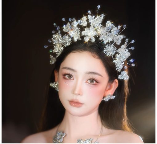 Vương Miện Đá Hồ Điệp Mix Hoa Tuyết Cao Cấp Kèm Bông Tai - Hình ảnh 5