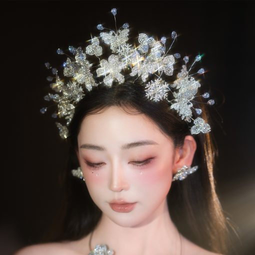 Vương Miện Đá Hồ Điệp Mix Hoa Tuyết Cao Cấp Kèm Bông Tai - Hình ảnh 2