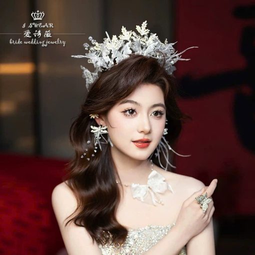 Vương Miện Hồ Điệp Trong Suốt Mix Đá Và Lông Vũ Kèm Bông Tai - Hình ảnh 3