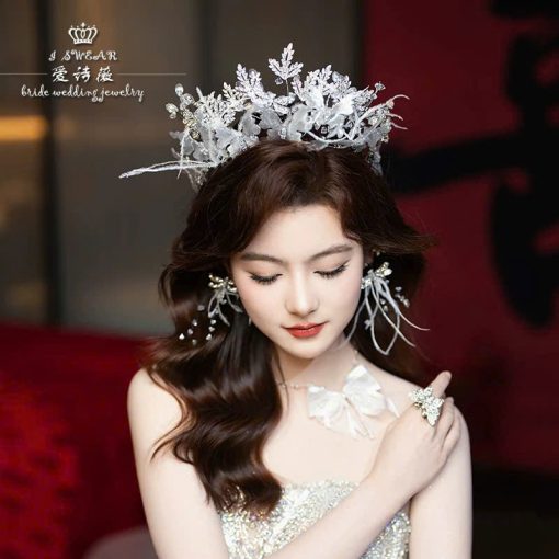 Vương Miện Hồ Điệp Trong Suốt Mix Đá Và Lông Vũ Kèm Bông Tai - Hình ảnh 4