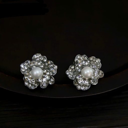 Vương Miện Hoa Đá 3cm Đính Ngọc Trai Kèm Bông Tai - Hình ảnh 5